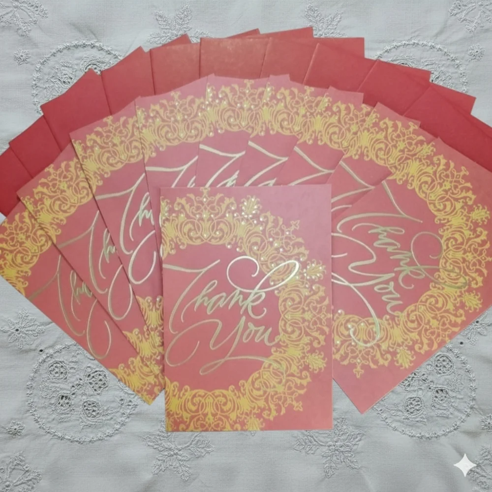 10 Thank You Greeting Cards Gold Red Winter Gift Holiday Christmas Hallmark